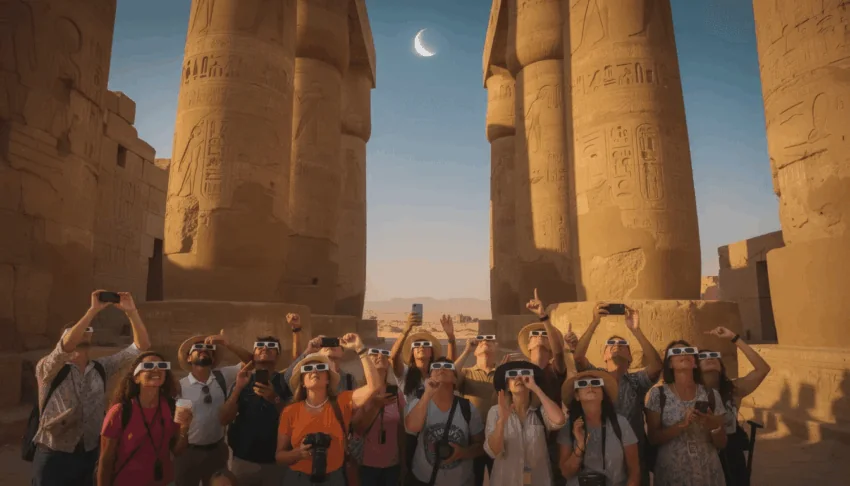Egypt solar eclipse trip from USA karnak temple
